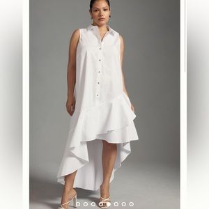By Anthropologie Sleeveless Buttondown Asymmetrical Ruffle-Hem Dress